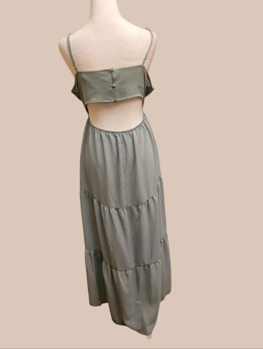 ASOS Sage Green Tiered Maxi Dress with Open Back Detail